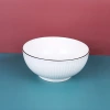 Japanese-style household black line vertical pattern ceramic bowls, plates and saucers for eating and soup, simple home ceramic tableware set Application Scenario